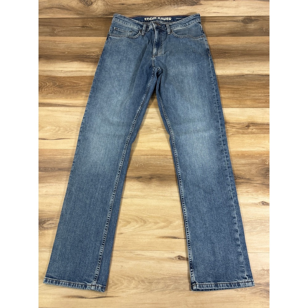 Eddie Bauer Mens Straight Fit Jeans Medium Wash Blue Denim 32x34 Stretch Cotton